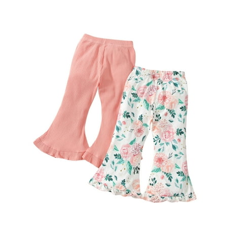 

Liliz 2PCS Infant Girls Two-piece Pants Solid Color/ Floral Print Bell Bottom Trousers Wine Red/ Yellow/ Pink