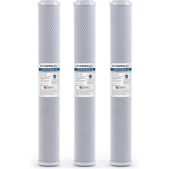 Hydronix HX-CB-25-2010/3 Universal NSF Coconut Activated Carbon Block Water Filter, 2.5&quot; x 20&quot;-10 Micron-3 Pack, White
