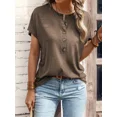 thumbnail image 1 of Camiseta de un solo pecho para mujer, jersey de cuello redondo medio abierto, Tops de viaje informales de Color sólido, camisetas de estilo dulce para mujer 2024, 1 of 4