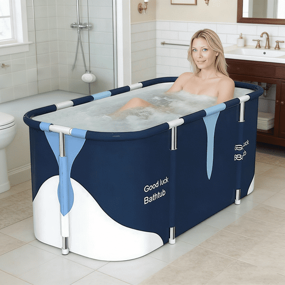 KFeng PVC Large Portable Bathtub Portable Eco-Friendly Bathtub Adults with Accessories Kit,Thickening with Thermal Foam to Keep Temperature,No Cover