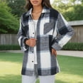 thumbnail image 6 of Jxximdong Fashion Coat for Women, Plush Coat Long Sleeve Plaid with Pocket Loose Coat, Women's Coats Blue, 6 of 7