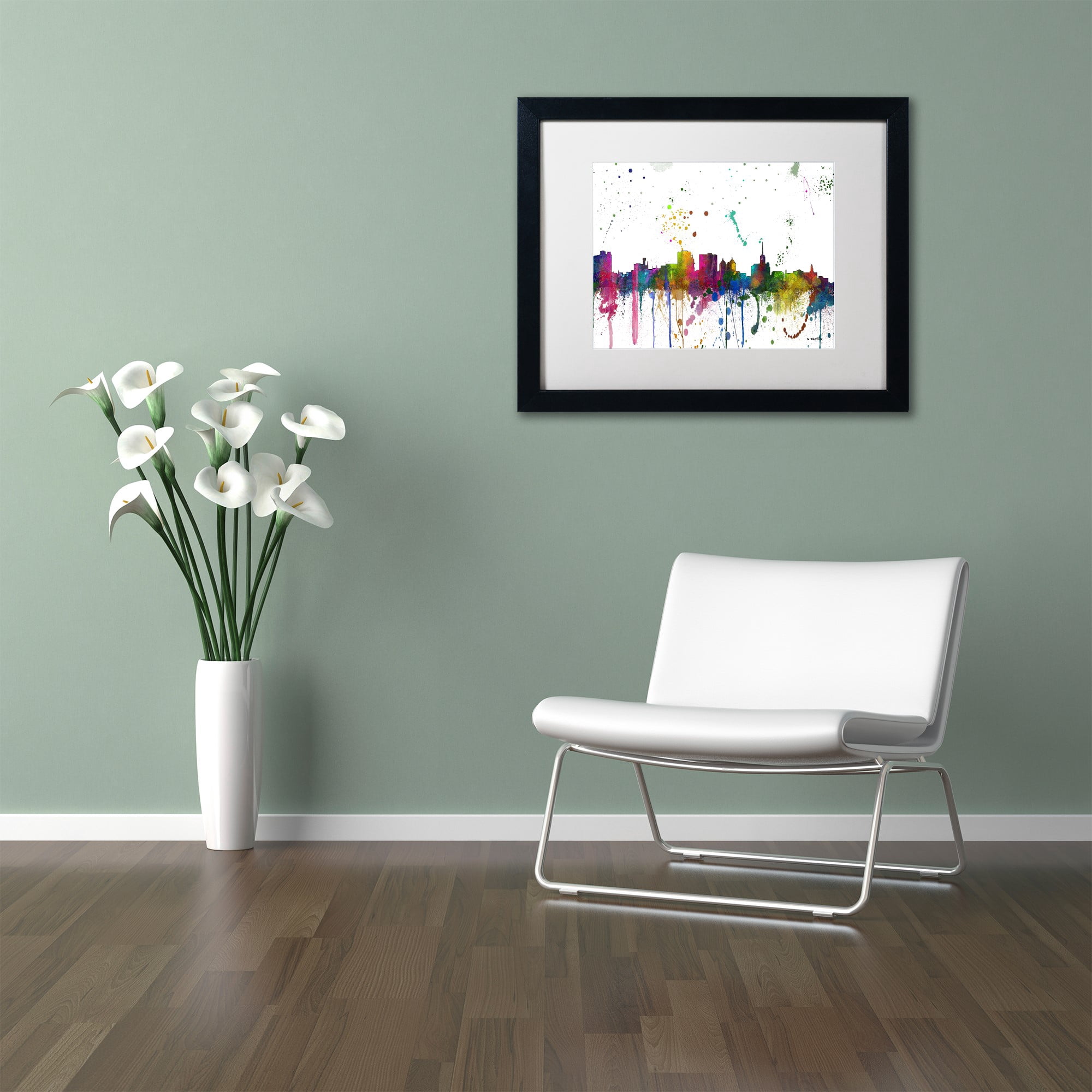 Trademark Fine Art "Buffalo New York Skyline Mclr-1" Canvas Art by Marlene Watson, White Matte, Black Frame