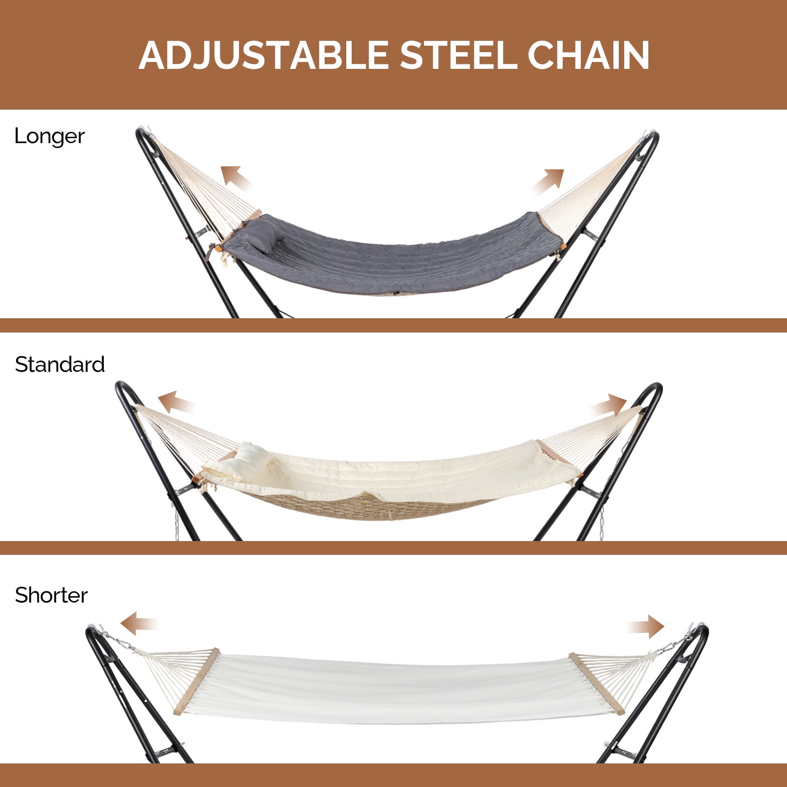 Hammock with Stand, Double-Barrel Hammock with Hammock Bed, Heavy Duty Adjustable Hammock Set for Outdoors, Patio, Yard, Garden, Gray