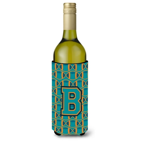

Carolines Treasures CJ1063-BLITERK Letter B Football Aqua Orange and Marine Blue Wine Bottle Beverage Insulator Hugger