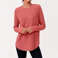 thumbnail image 6 of Qgtaibl Women Long Sleeve Workout Shirts Crew Neck Curved Hem Thumb Hole Tops Moisture Wicking Loose Fit Athletic Tees for Running Gym Fitness Pink L, 6 of 8