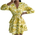 thumbnail image 1 of Vestido cómodo de manga larga con cuello en V informal con estampado de otoño para mujer a la moda Fridja  yut5707, 1 of 9