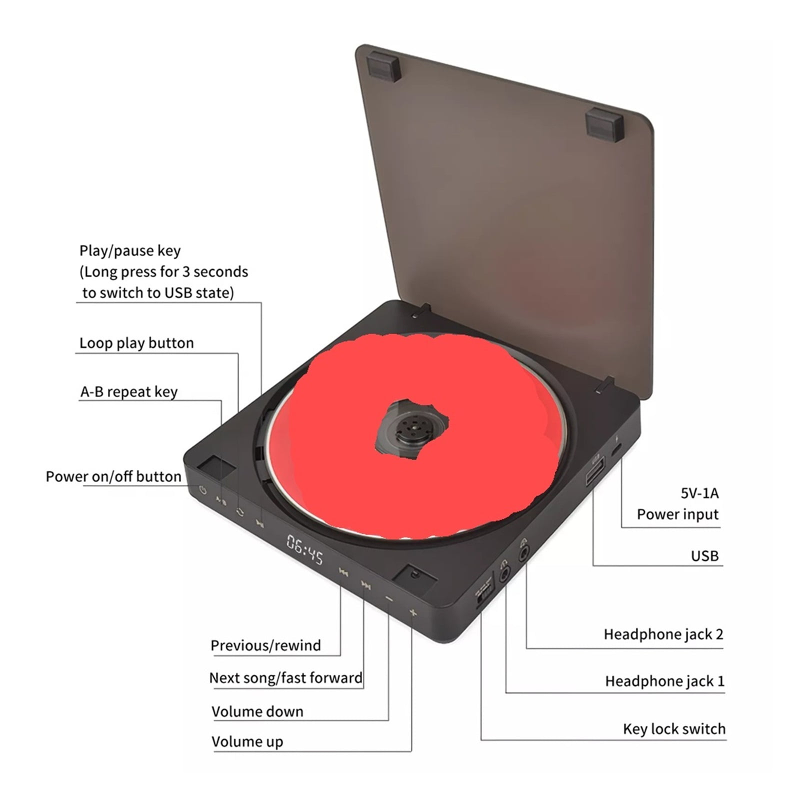 Universal Portable CD Player 3.5mm USB HIFI Walkman Disc Learning Retro CD Disc Album Player Touch