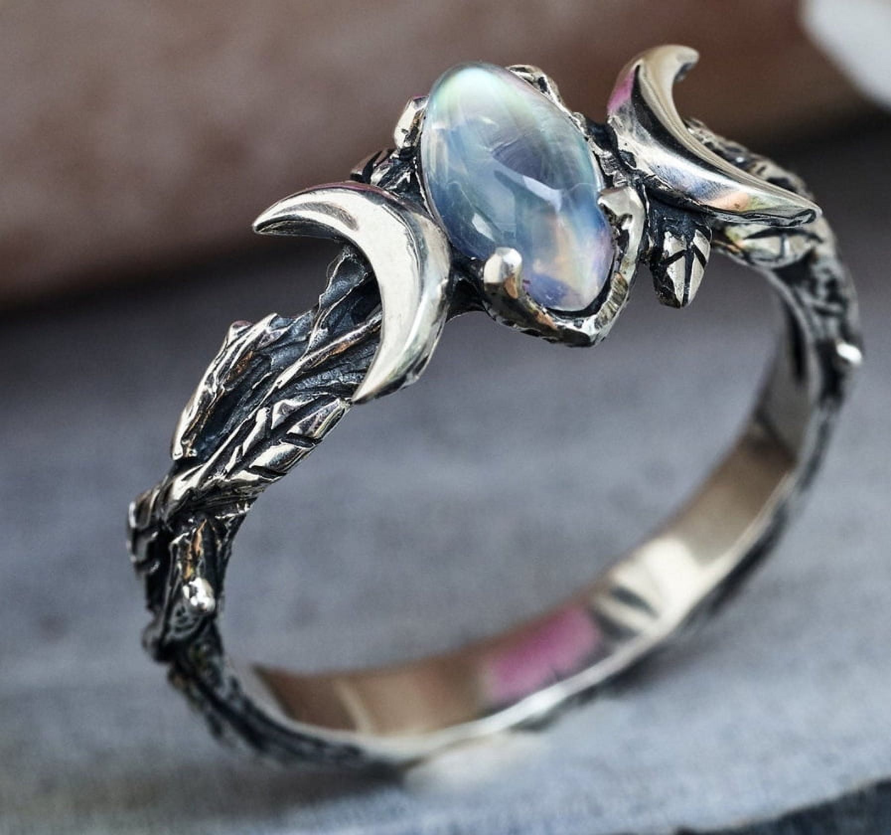 Anillo De Plata De Ley 925 Con Piedras Naturales Para Mujer - ámbar, Cristal, Granate Y Piedra Lunar, Estilo Bohemio