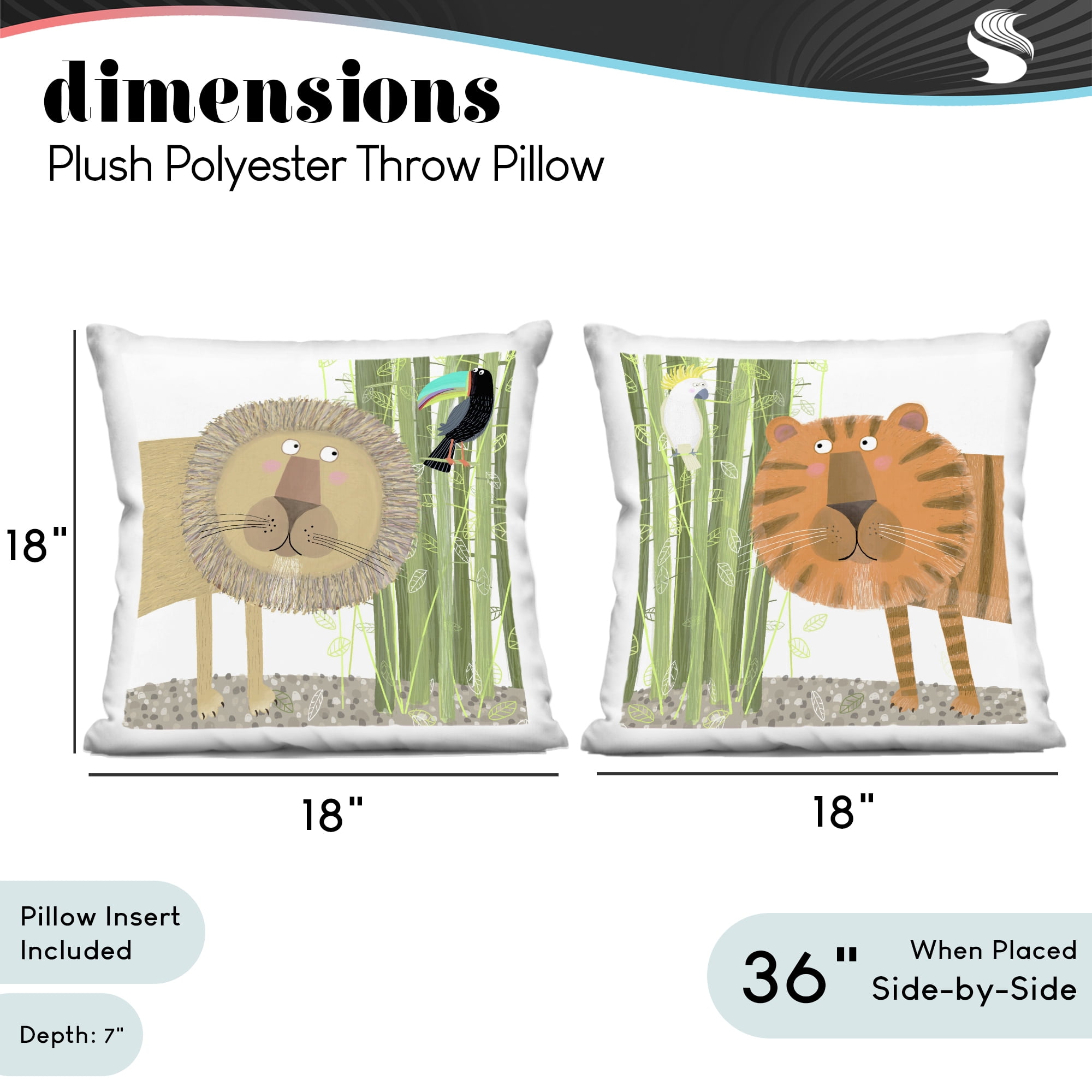 Stupell Industries Bamboo Trees & Animals 2 Piece Decorative Printed Throw Pillow Set, design by Carla Daly, 18 x 7 x 18