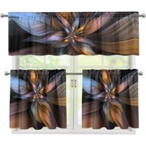 Abstract Flower Kitchen Curtains and Valances Set 24 Inches Long, Rod Pocket Short Tier Curtain, 3 Pieces Rod Pocket Tier Curtains Window Treatment