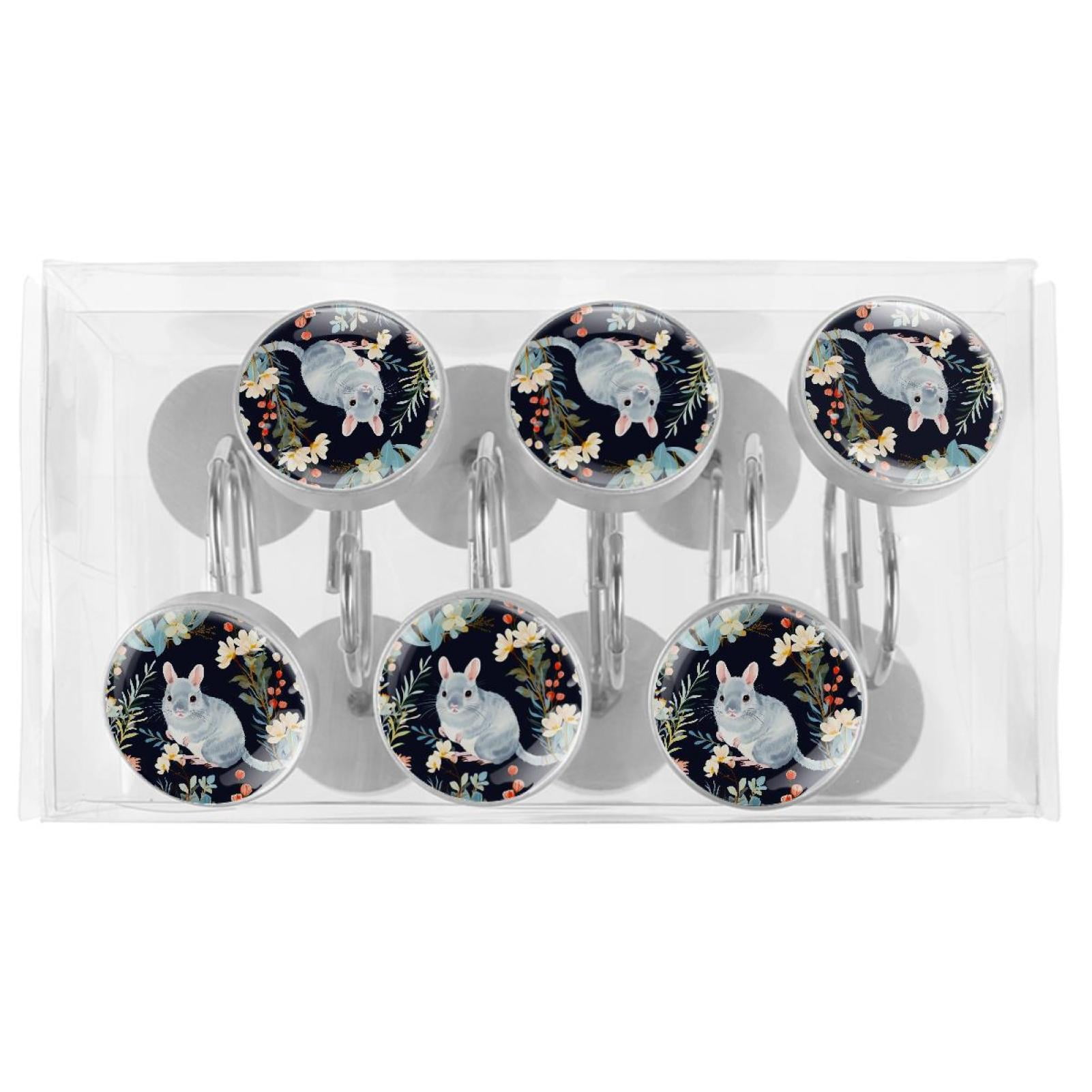 HemaKayy 12 Pcs Decorative Shower Curtain Hooks - Stainless Steel Rings for Bathroom Décor - Easy Glide & Secure Hold - Perfect Decoration for Bathroom Shower Rods - Pet Cats