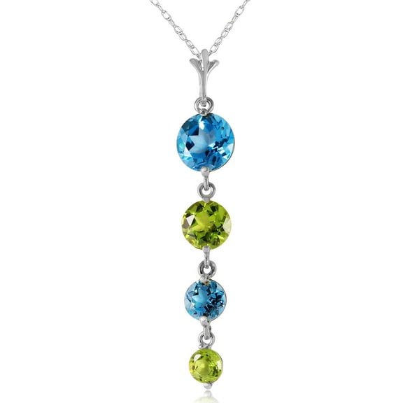 Galaxy Gold 14K White Gold Blue Topaz and Peridot Pendant Necklace - December Birthstone - Communication & Serenity - 16" to 24" - Fine Jewelry for Women