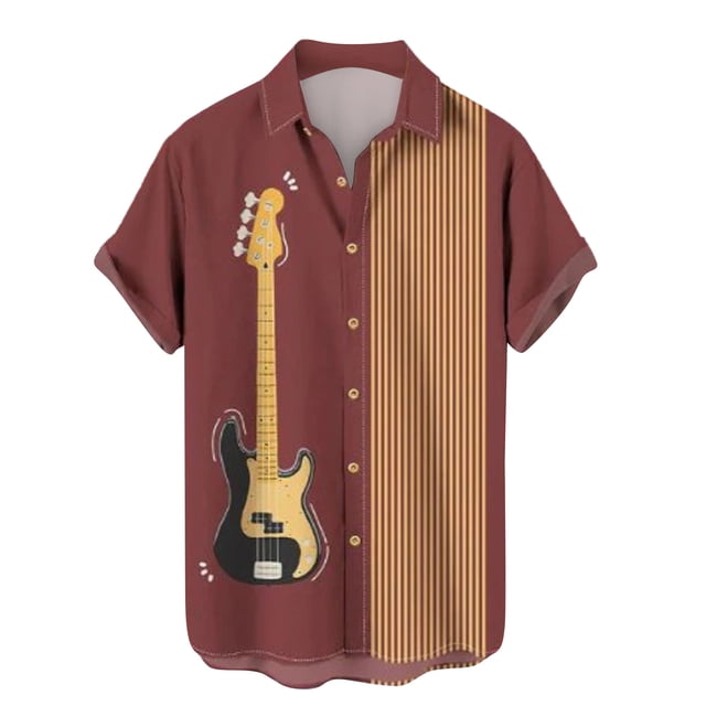 Men's Button Shirt 2024 Summer Fashion Casual Personality Musical Instrument Digital Short Sleeve-week