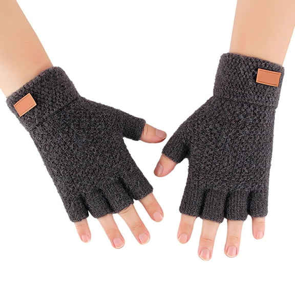 Dyfzdhu Knit Gloves Half Finger Warm Knit For Adult Thickened Open Finger Outdoor Jacquard For Cycling Winter Gloves