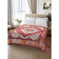 thumbnail image 2 of Orange Red Boho Queen Size Flat Sheet, Wrinkleproof & Fadeproof Cooling Flat Bed Sheet Only, Vintage Flower Tribal Distressed Printed Breathable Soft Bedding Top Sheets 90 x 102 Inches, 2 of 8