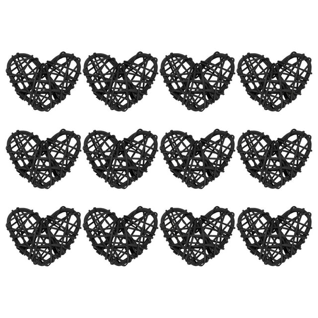 16uds Corazón Forma Ratán Bola Jarrón Relleno Natural Ratán para San Valentín Día Decoración Boda Hogar Decoración Negro 2.36 Pulgadas