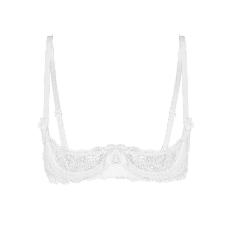 Aislor Women's Sheer Lace 1/4 Cup Underwired Shelf Bra Balconette Unlined  See Through Bralette 