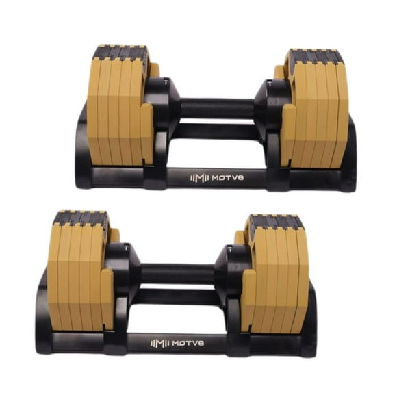 Decabell 550 Adjustable Dumbbells - Motv8 Decabell 550s, 5lbs - 50lbs Adjustable Free Weight Dumbbells for Men and Women - Strength Training and Fitness (Butterscotch Pair)