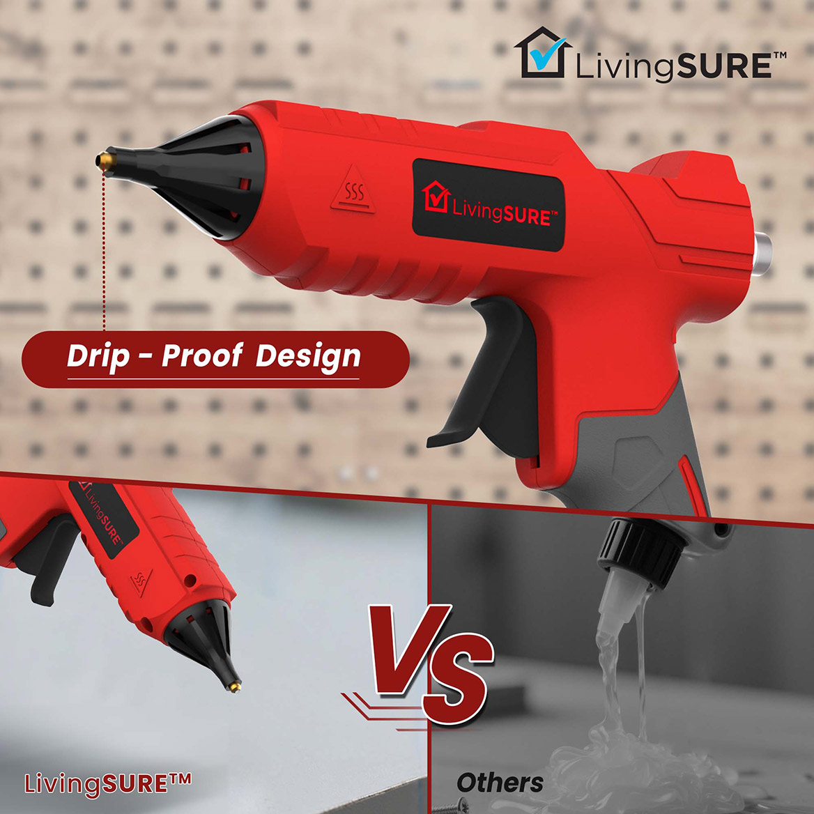 Cordless Hot Glue Gun by LivingSURETM Fast Preheating Hot Melt Glue Gun includes 20pcs Glue Sticks Ergonomic Easy Grip Handle - Battery Not Included