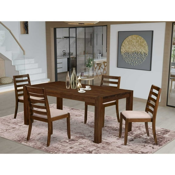 East West Furniture Lismore 5 Piece A Dining Table Set in Walnut Finish