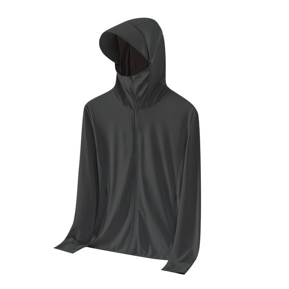 aohooy Mens Long Sleeve Sun Protection Shirts with Mask UPF 50+ Fishing Rash Guard Hoodies Hiking UV Shirts with Hooded Black,L