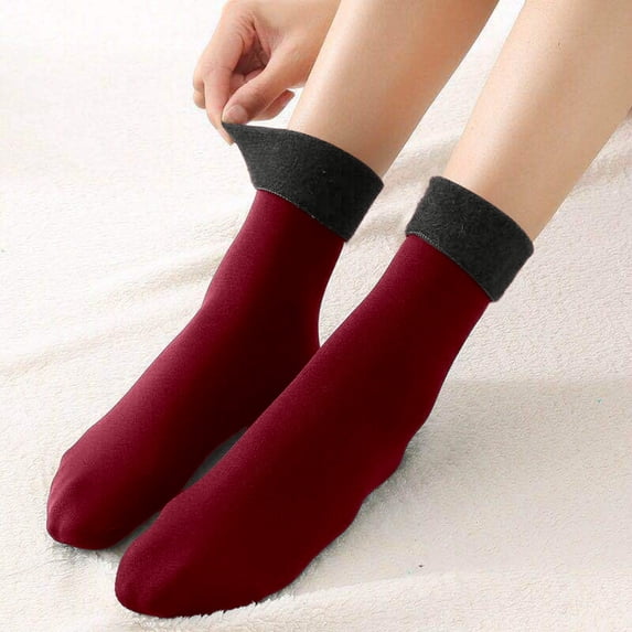 Daznico Women Fleece Lined Thermal Mid Calf Crew Socks Soft Cozy Non Slip Warm Stretch Windproof for Winter Indoor Floor Daily Casual Home Wear