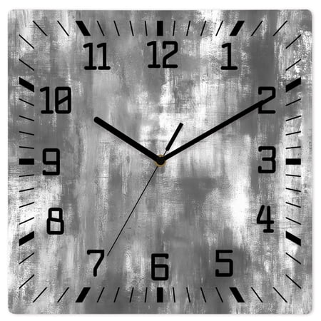 Wall Clock Grey Abstract Painting Operated Square Clocks Wooden Silent Non Ticking Wallclock 10