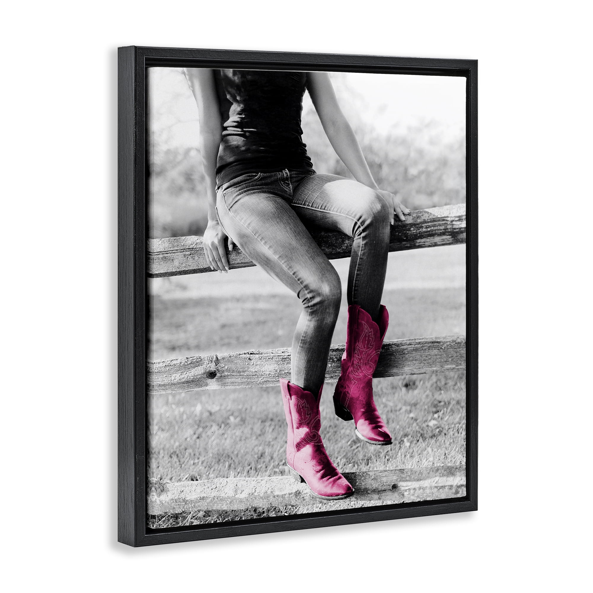 Stupell Industries Glam Cowgirl in Boots Novelty Painting Black Floater Framed Canvas Art Print Wall Art, 17 x 21
