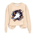 thumbnail image 1 of Rbaofujie Sweat à Capuche pour Femmes, Décontracté, Imprimé Halloween, Col Rond, Manches Longues, Chandails en Molleton Amples, Beige, 1 of 4