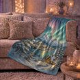 thumbnail image 6 of Aurora Village Cabin Winter Scene Snowy Pines Realistic, Peaceful Mountain Lake Scene, Warm Flannel Blanket for Cabin and Lodge, Outdoor Lovers Friendship Gift, Artistic Home Decor, 6 of 9