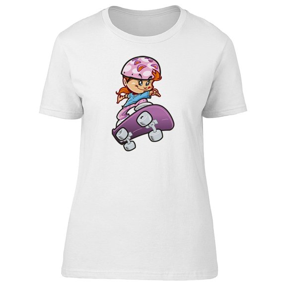 Cute Girl Skating Cartoon Tee Women's -Image by Shutterstock