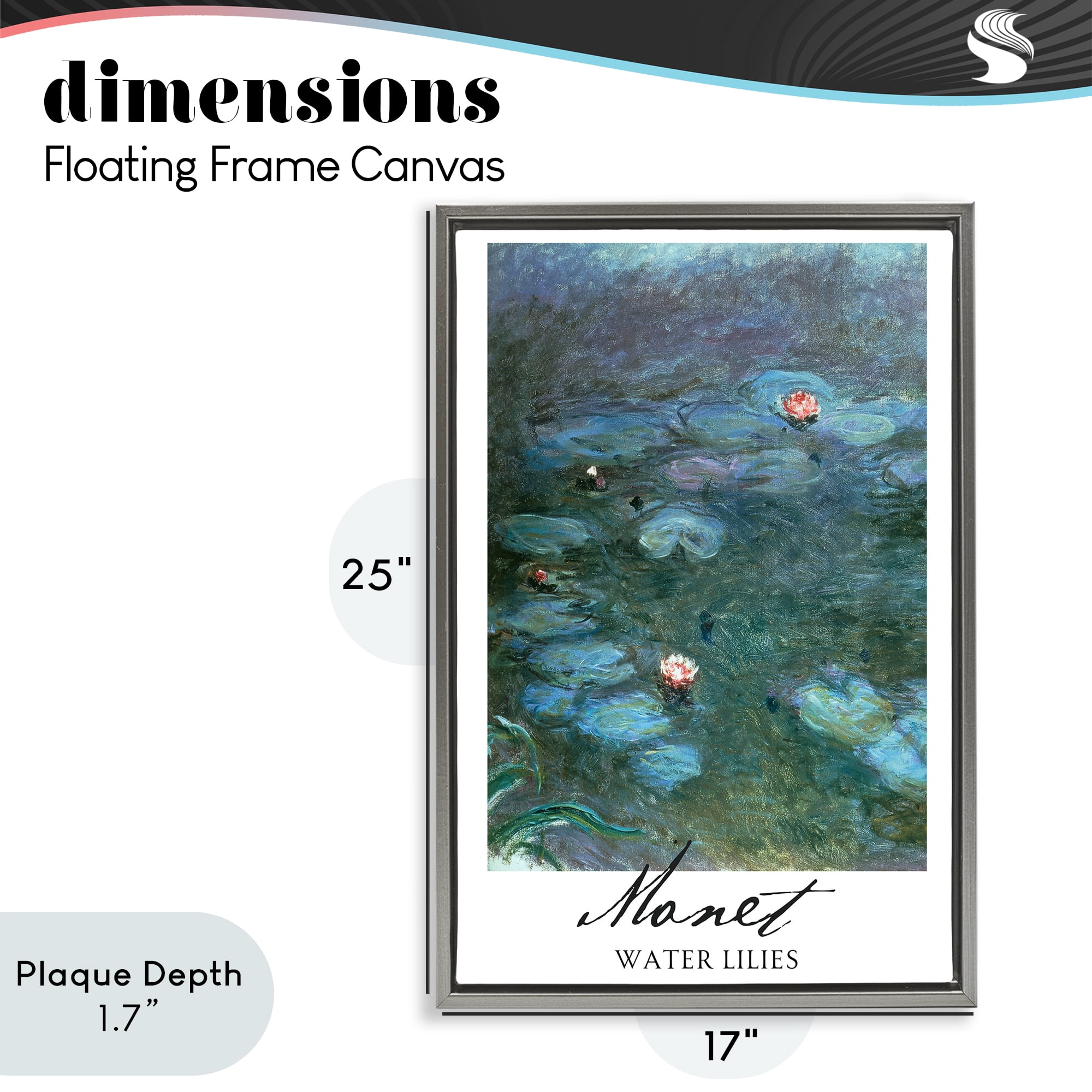 Stupell Industries Monet Water Lilies Gray Framed Floater Canvas Wall Art, design by Vintage Hustle