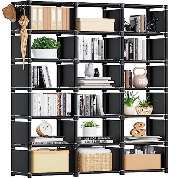 Bookcase 18-Cube Extra Large Book Shelf DIY Cube Storage Organizer for Bedroom Living Room Home Office - Black