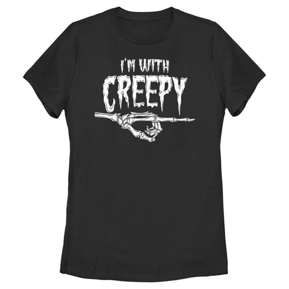 Women's Lost Gods Halloween I'm With Creepy Graphic Tee Black 2X Large