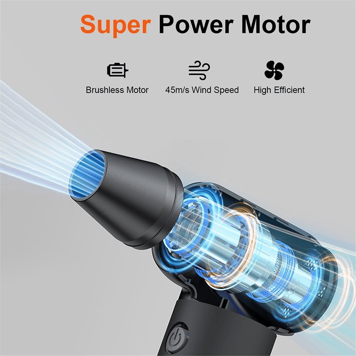 Compressed Air Duster 180000RPM Turbofan Jet Fan 3 Gears Adjustable Cordless Air Blower for Car and Home Cleaning Tool,1 x Handheld fan 3 x Nozzles 1 x USB Cable,Black