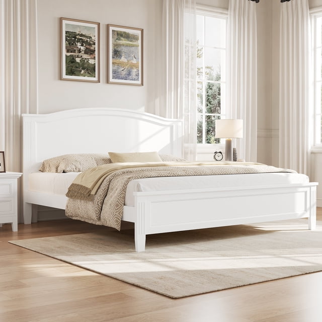 Noble House Full Platform Bed with Headboard,Wooden Slat Support Legs,No Box Spring Needed,White