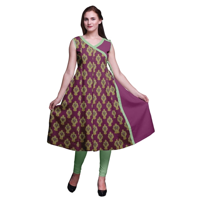 Bimba Robe d'Été Indienne Imprimée Style Angrakha pour Femmes Tunique Haut Ethnique
