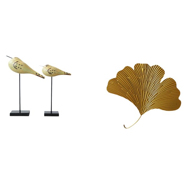 Figuras Modernas De Pájaros De Madera Y Esculturas Abstractas De Hojas De Ginkgo De Hierro Forjado Para Dormitorio, Escritorio, Sala De Estar, Oficina, Entrada.