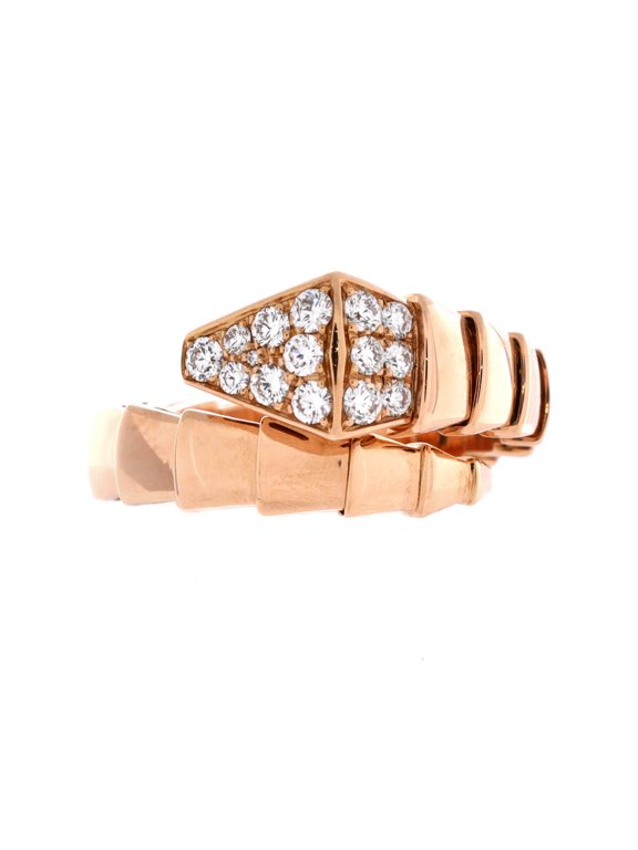 Pre-Owned Serpenti Viper One-Coil Ring 18K Rose Gold with Diamonds Wide By Rebag