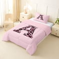 thumbnail image 2 of Erosebridal Black Pink Leopard Print Bow Knot Girl Twin Comforter Sets 3-Piece,Personalized Initial A Bedding Set For Teens,Pink Reversible, 2 of 6