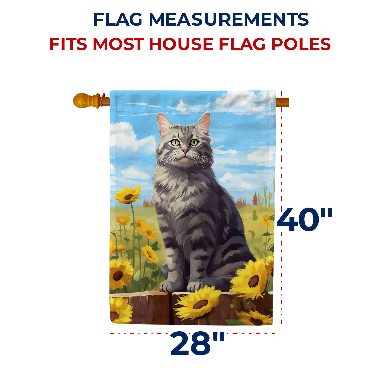 America Forever Spring Summer Sunflower Cat House Flag 28 x 40 inch Double Sided Kitty Floral Spring Summer House Flag for Outdoor Tabby Cat Flag Yard Decoration