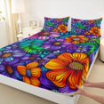 thumbnail image 3 of Manfei Country Floral Bed Sheets,Rustic Botanical King Sheets,Purple Orange Flowers Sheet Set For Kids,Breathable Home Decor,4 Pieces, 3 of 7