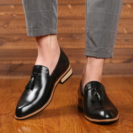 

TANGNADE Fashion Style Men s Breathable Tassel Comfortable Business Slip On Work Leisure Solid Color Leather Shoes
