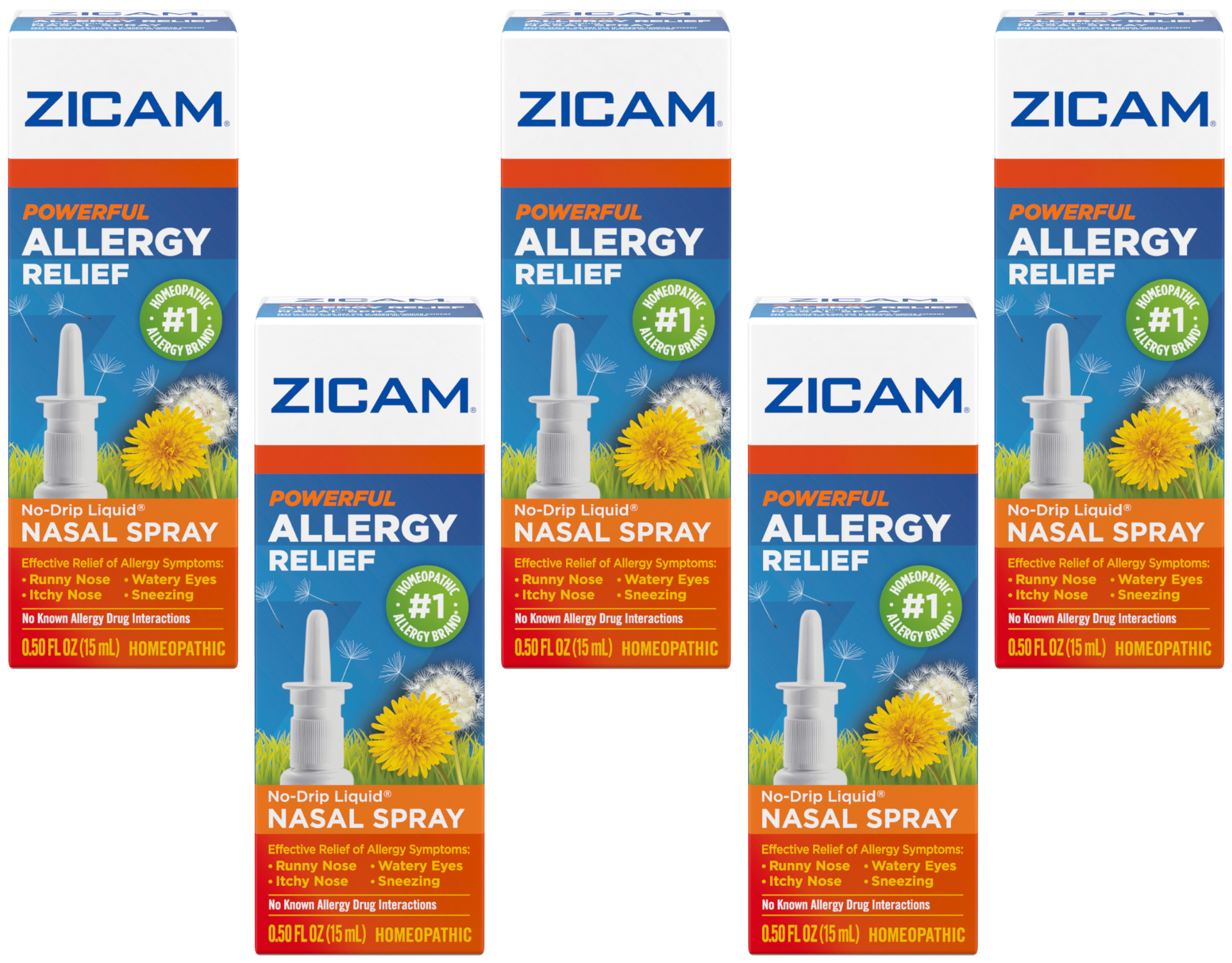 5 Pack - Zicam Powerful Allergy Relief Nasal Spray 0.5 oz Each