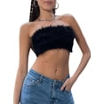 thumbnail image 1 of Faithtur Women Rave Bandeau Off Shoulder Solid Color Plush Patchwork Back Zipper Tube Tops for Party Nightclub, 1 of 5