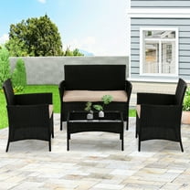 YRLLENSDAN Patio Furniture Set 4 Piece, Wicker Sofa Set Rattan Chair Outdoor Indoor Wicker Sofa with with Cushions & Coffee Table Bistro Sets for Patio Backyard Lawn Patio Chair (Black)