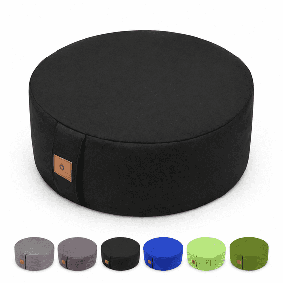 Black 13”x13”x5” Buckwheat Filled Yoga Bolster Meditation Cushion