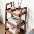 thumbnail image 6 of Ladder Bookshelf, Solid Oak Wood Standing Shelf 3-Tiers Ladder Bookshelf with Open Storage Floor Bookcase, Side Table for Bathroom, Living Room, Bedroom, Hallway, Patio, Kitchen, Walnut, 6 of 7