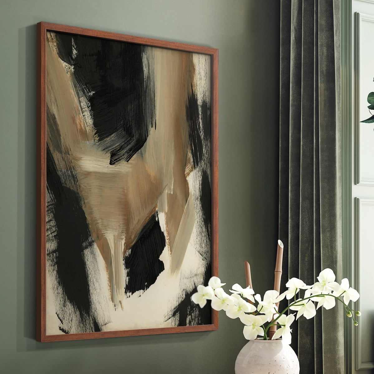 Baked Paintstrokes II Framed Print in Brown Solid Wood Framed Print No Nail Hanging