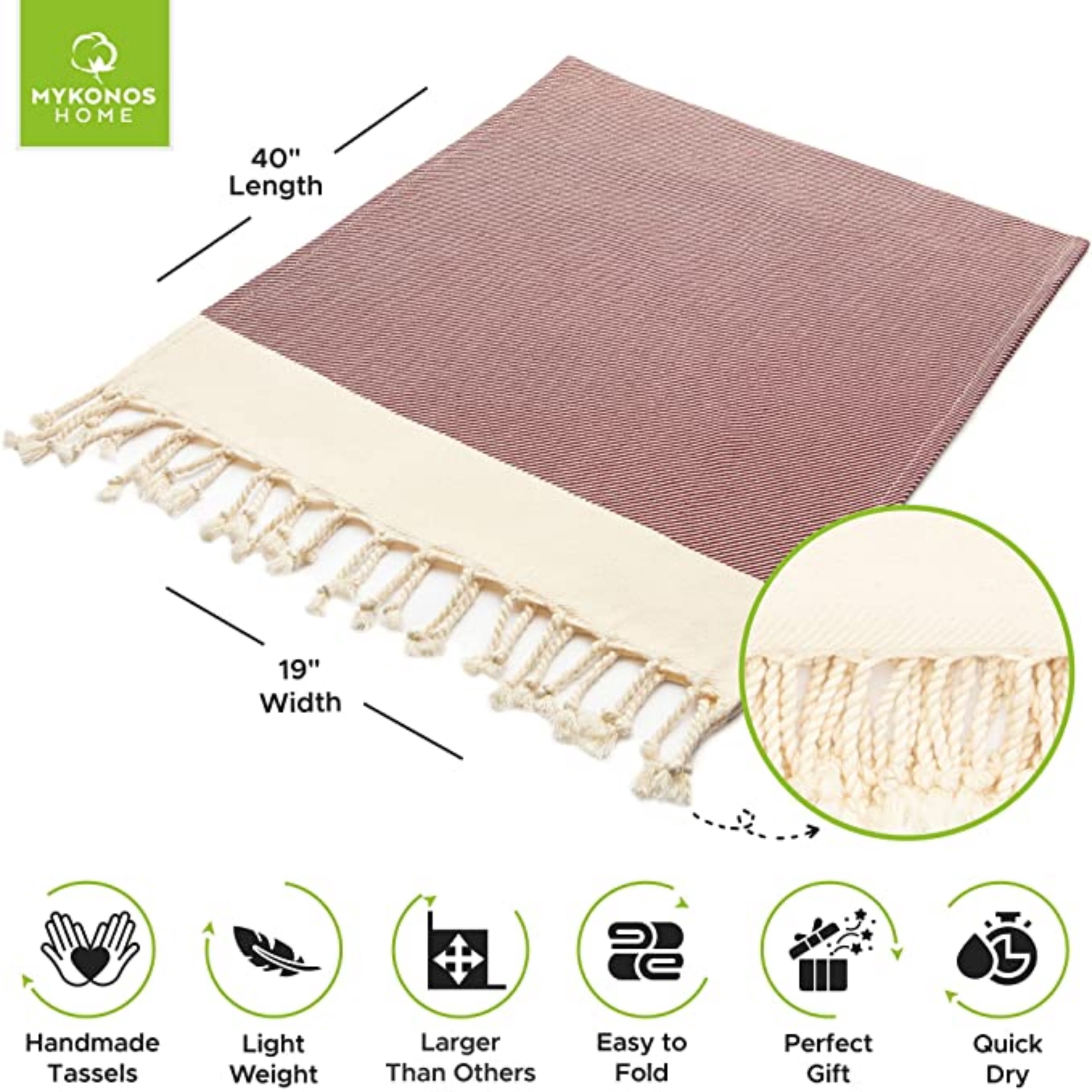 Mykonos 6-Pack Turkish Cotton Hand Towels – Burgundy Line, 40x19 in, Soft Absorbent Decorative Bathroom Towel Set
